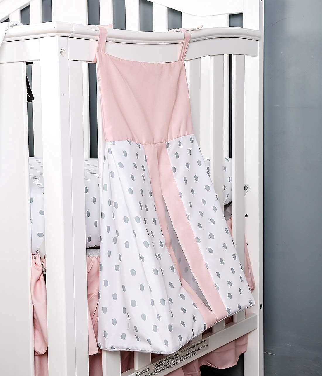 PINNKKU 4-Piece Crib Bedding Set for Girls, Baby Girl Bedding Crib Set, Cunas para Bebes, White, Blush Pink Flower Crib Skirt, Blanket, Crib Sheet and Diaper Stacker, Crib Bedding Sets for Girls - Image 4